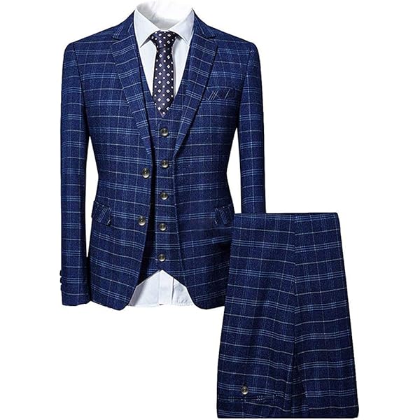 Mens 3 Piece Tailored Suit Blue Gold Check Peaky 1920 Gatsby Smart